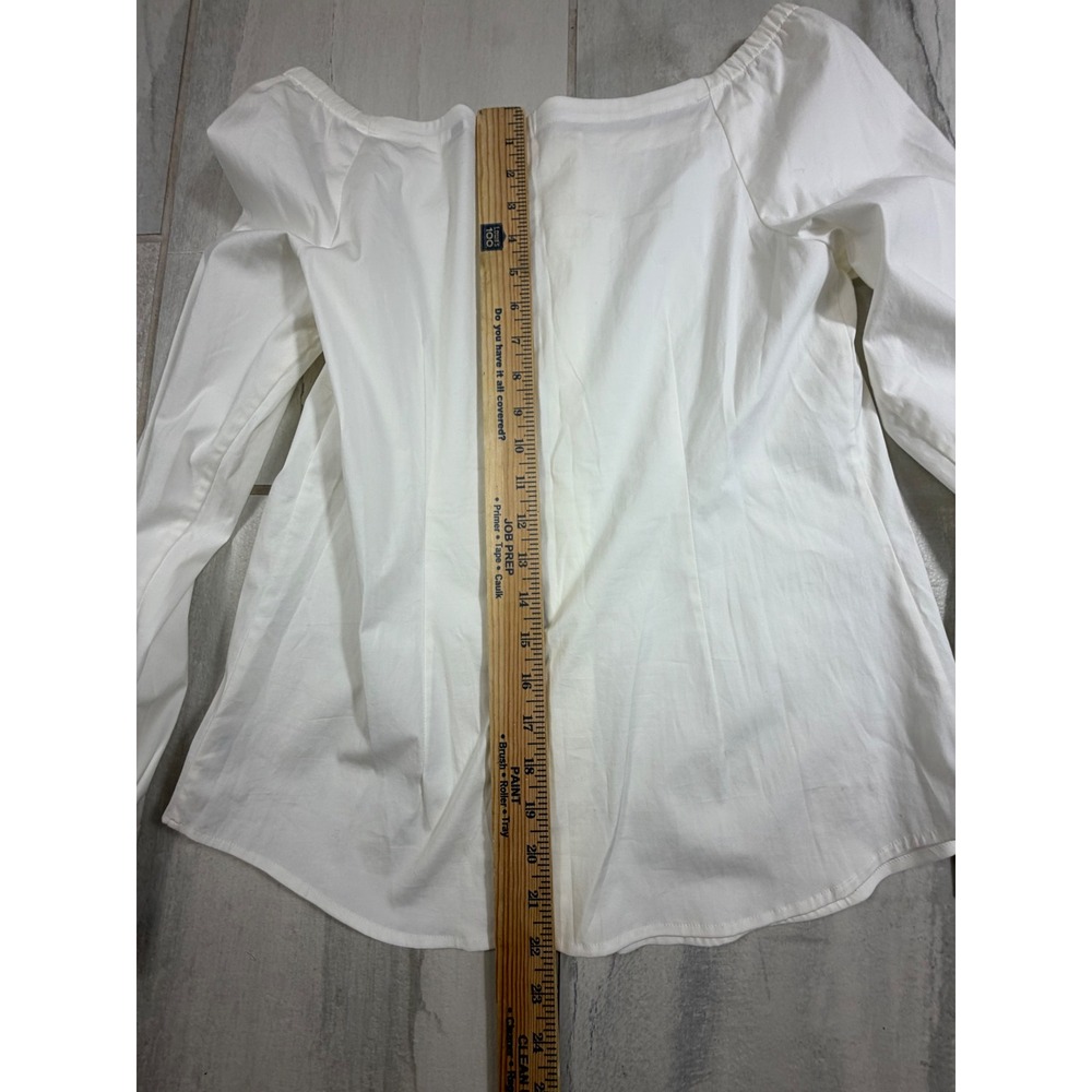 Theory Auriana Stretch Cotton Off The Shoulder Button Front Blouse White S - Picture 8 of 8